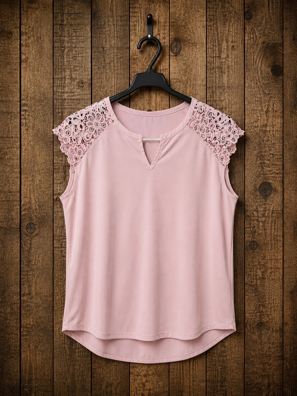 Lace Shoulder Sleeveless Top - Blush Pink